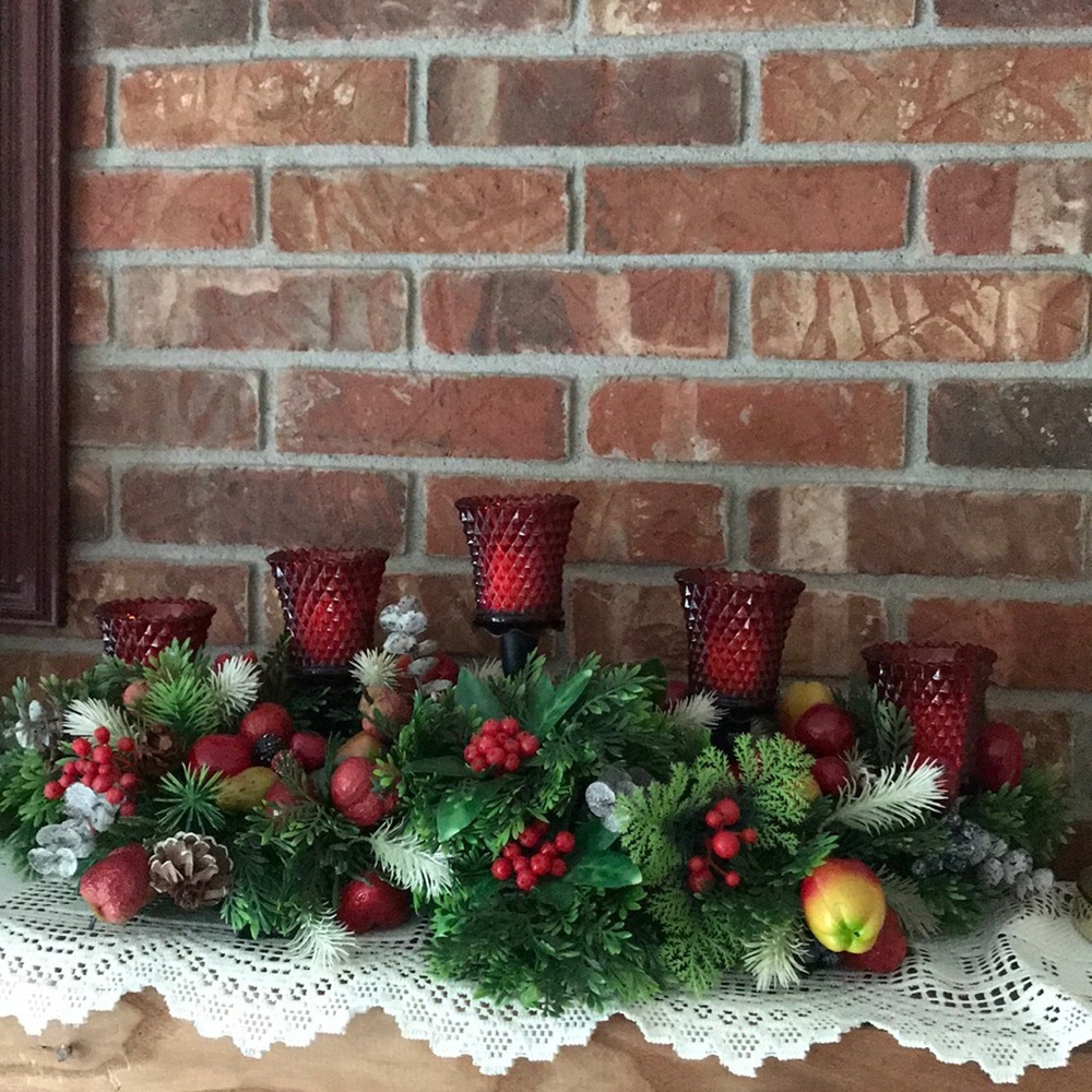 Rare 1970’s Christmas Ruby Glass Candle Centerpiece